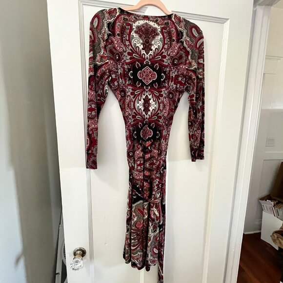 Faux Wrap Dress Paisley Pattern - Flattering Office Dress - Vintage 90s? EUC - Picture 8 of 9